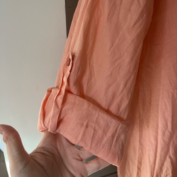 Eileen Fisher peach tunic Blouse 100% Pure Irish Linen Popover Oversized XL EUC - Picture 6 of 8